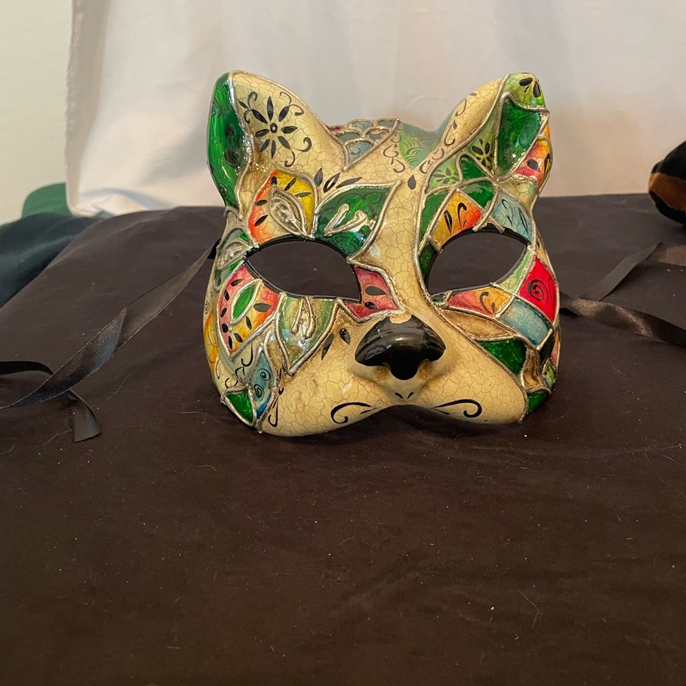 Cat Party Mask Watercolor Gatto Masquerade Mask Adjustable Tie On NEW